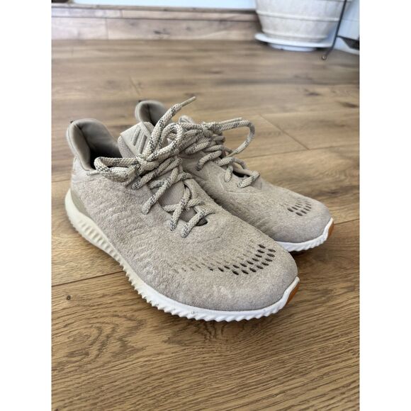 ADIDAS 6 Mens Alpha Bounce Lea Ivory Tan Suede Cream Athletic Low Top Sneaker main image 5